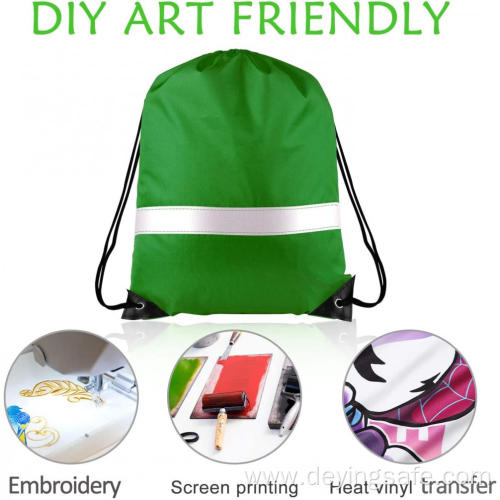 Drawstring Backpack Bag With Reflective Tape